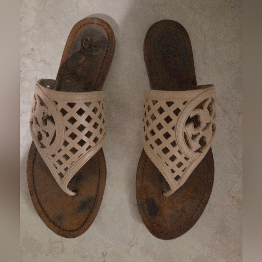 Women's Cream Sandals Tory Burch Size 10.5